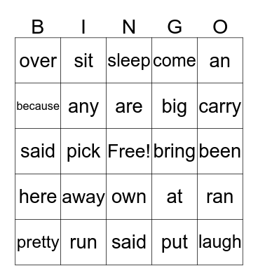 PIZZA BINGO (Sight Words)  Bingo Card