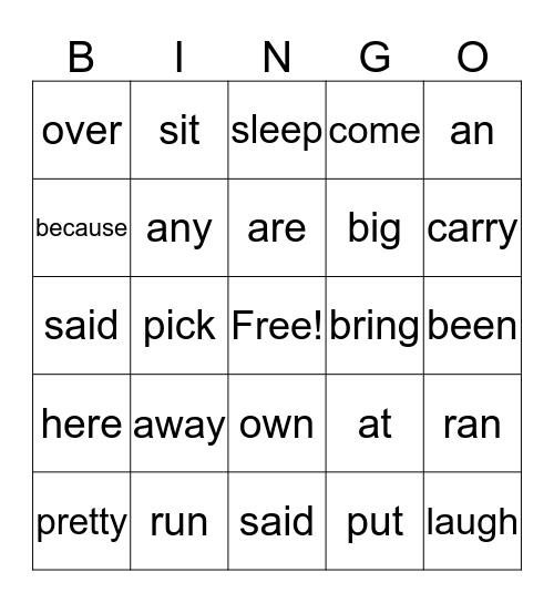 PIZZA BINGO (Sight Words)  Bingo Card