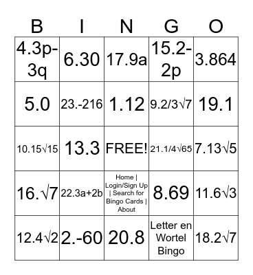 Letter en Wortel Bingo Card