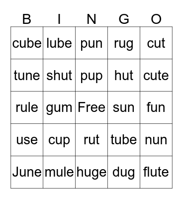 Long u & Short u Bingo Card