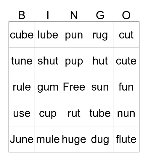 Long u & Short u Bingo Card