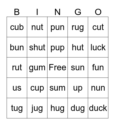 Short u Bingo Card