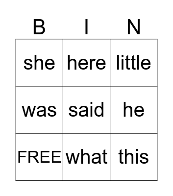 Bingo Time! Bingo Card