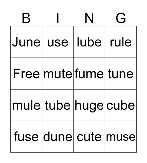 long u Bingo Card