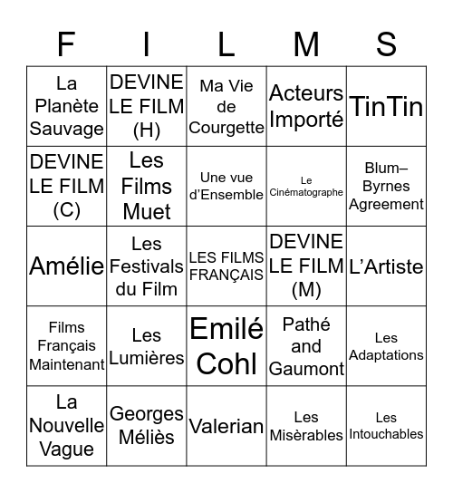 LES FILMS FRANÇAIS Bingo Card