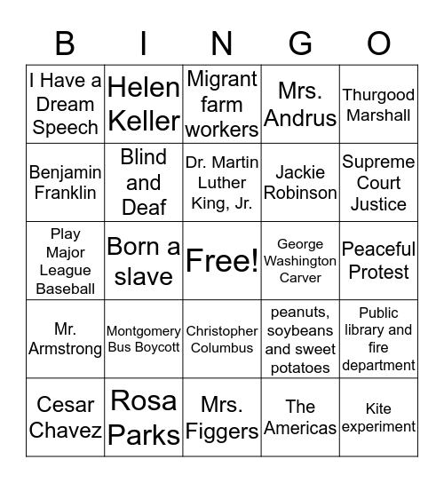 Selected Individuals Bingo Card