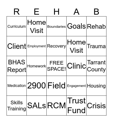 Rehab Bingo (2) Bingo Card