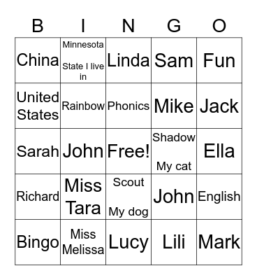 Phonics Class Fun  Bingo Card