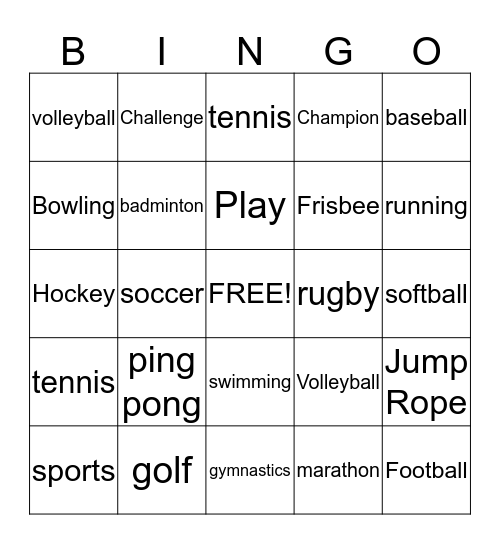 Sports and Activity Bingo Card
