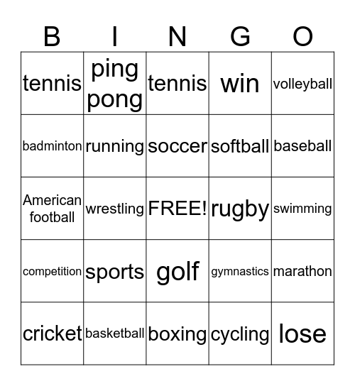 Sports Bingo Card