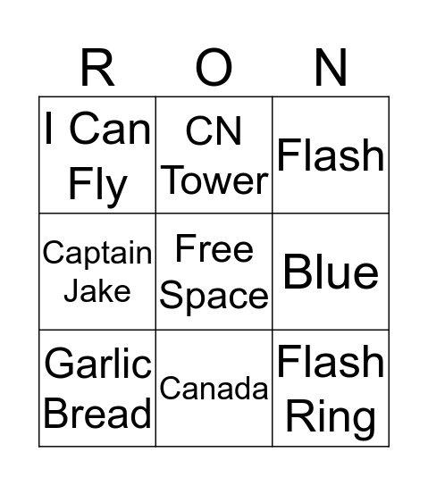 Ronnie's Favorite Things Bingo Card
