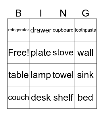 Furnitures Bingo Card