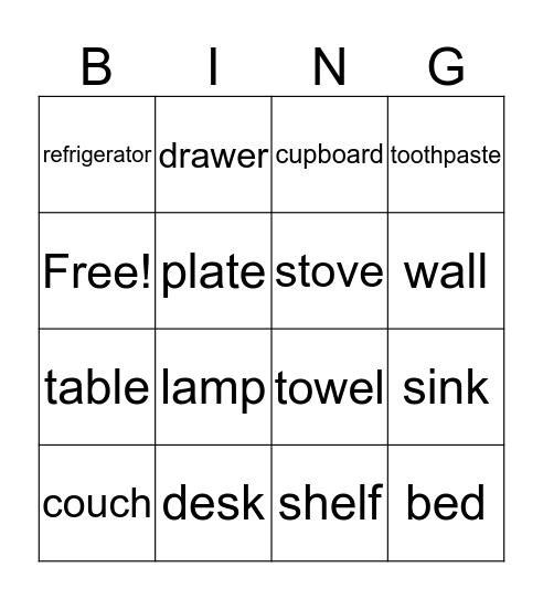 Furnitures Bingo Card