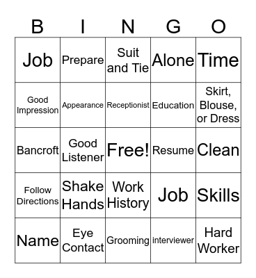 Job interview Bingo Card