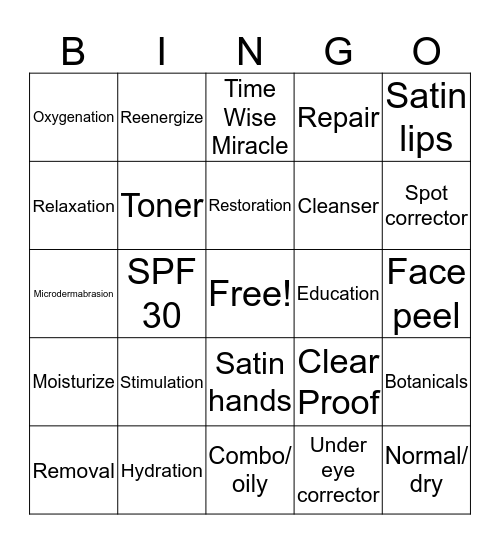 Beauty Bash Bingo Card