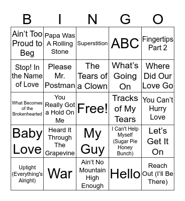 Musical Bingo Card