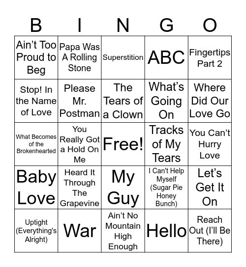 Musical Bingo Card