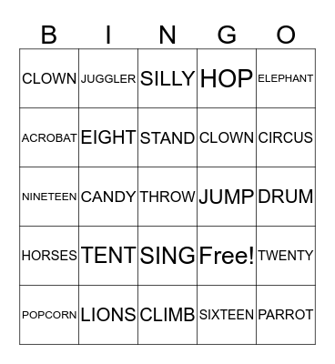 CIRCUS BINGO Card