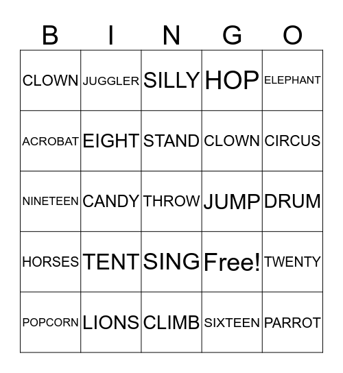 CIRCUS BINGO Card