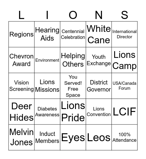 LIONS BINGO! Bingo Card