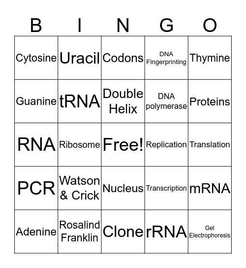 Genetics Bingo Card