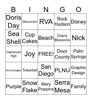 Jessica's Bridal Shower Bingo Card