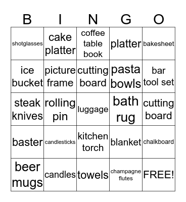 Aly's Bridal Shower Bingo Card