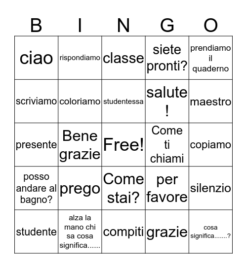 ISTRUZIONI Bingo Card