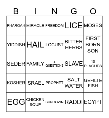 PASSOVER BINGO Card