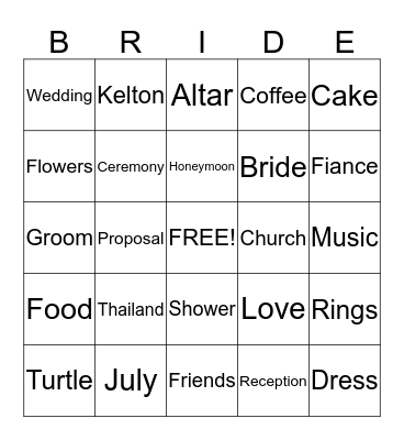 Bridal Bingo Card