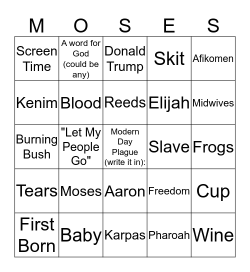 Seder Bingo Card
