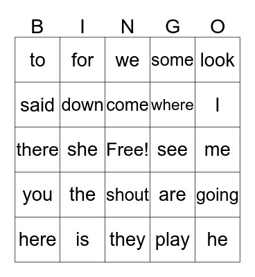 Sight Words #1 Bingo Card