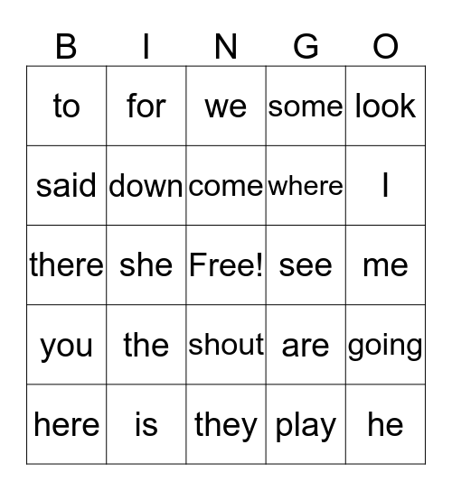 Sight Words #1 Bingo Card