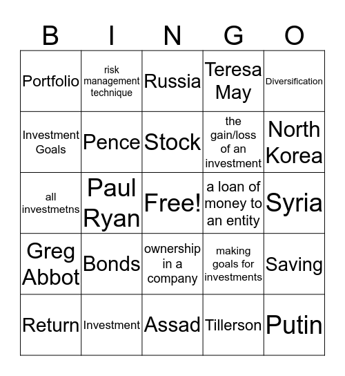 Personal Investments Bingo Card