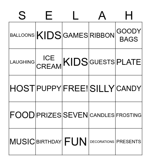 SELAH'S BIRTHDAY BINGO Card