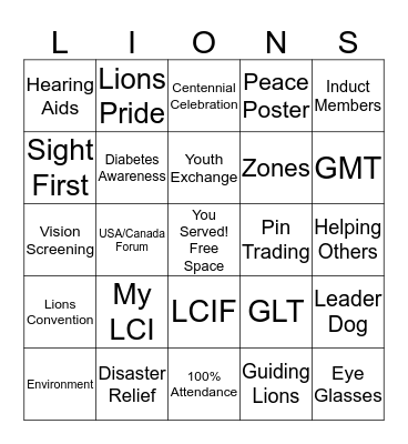 LIONS BINGO! Bingo Card