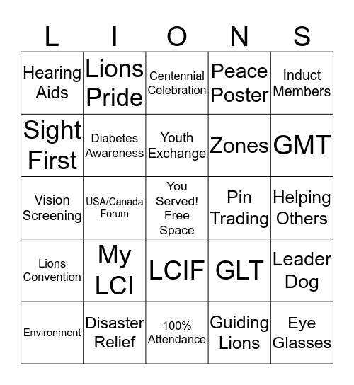 LIONS BINGO! Bingo Card