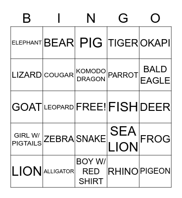 ANIMAL SAFARI BINGO Card