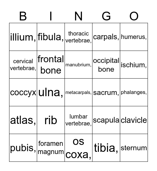 Skeleton Bingo Card