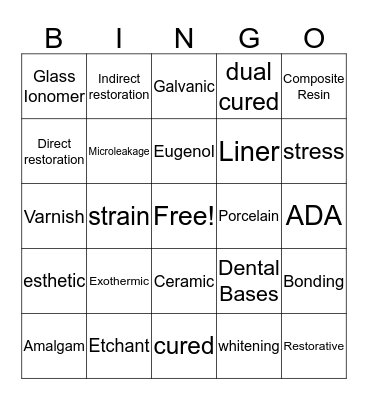 Dental Bingo Card