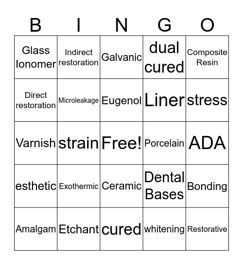 Dental Bingo Card