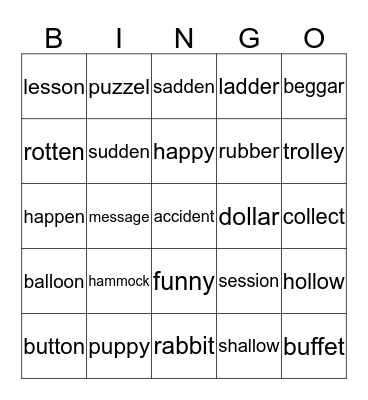 Double Consonants Bingo Card