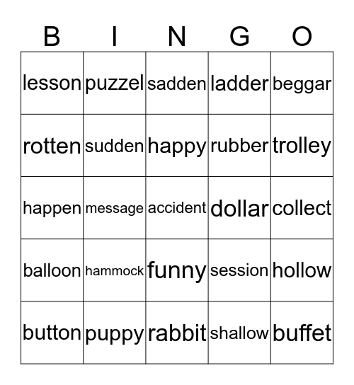 Double Consonants Bingo Card