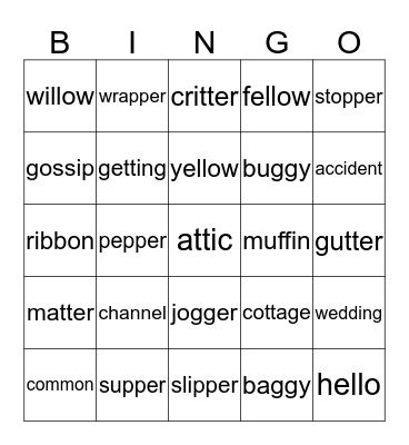 Double Consonants Bingo Card