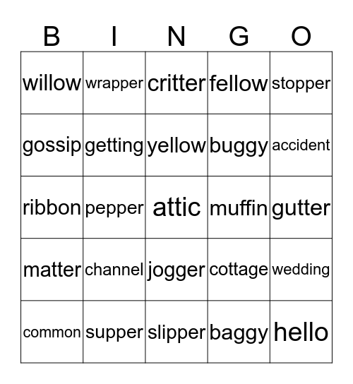 Double Consonants Bingo Card
