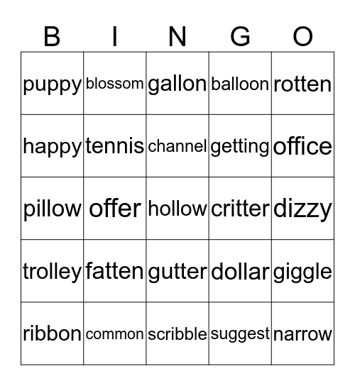 Double Consonants Bingo Card