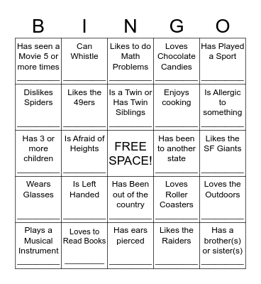Get To Know You Bingo Card