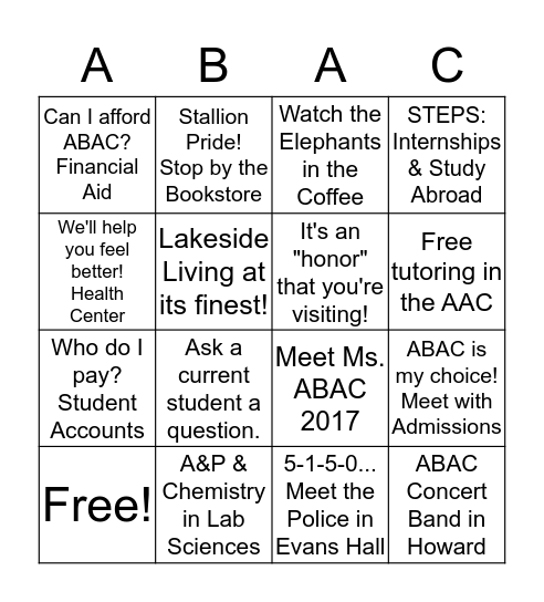 ABAC BINGO Card