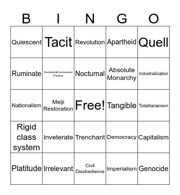 Eng 10 Unit 12 11-20/ Master  Bingo Card