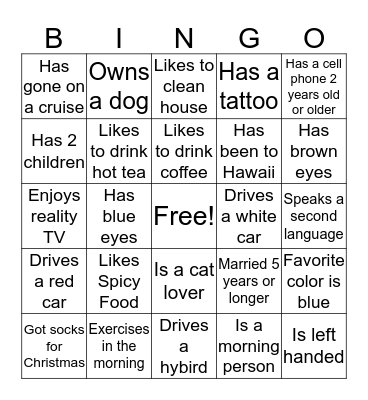 GETTING TO KNOW YOU Bingo Card